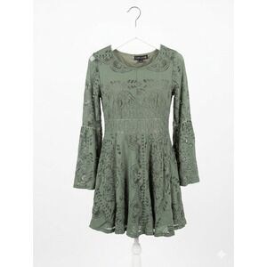 Catch Me Sage Green Lace Bell Sleeve Fit & Flare Mini Dress Womens Large
